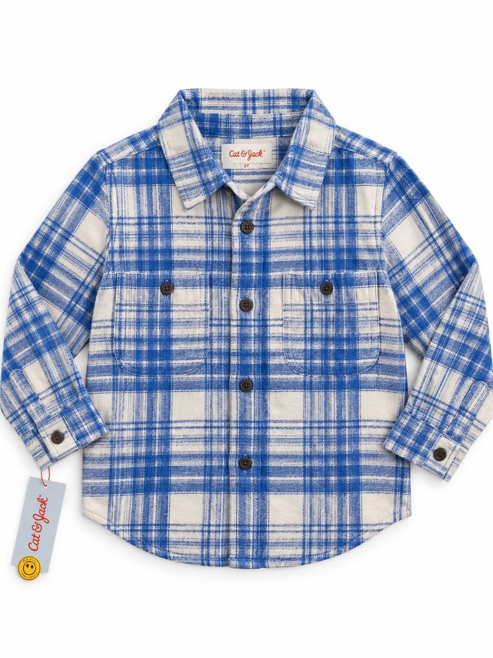 Cat & Jack Blue and Cream Plaid Button-Down Shirt for Kids
